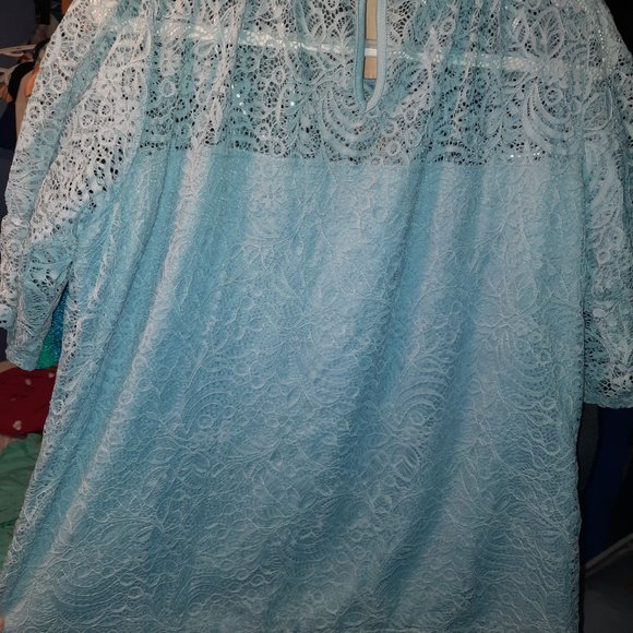 Adiva XL pale blue lace mockneck top - Picture 4 of 4